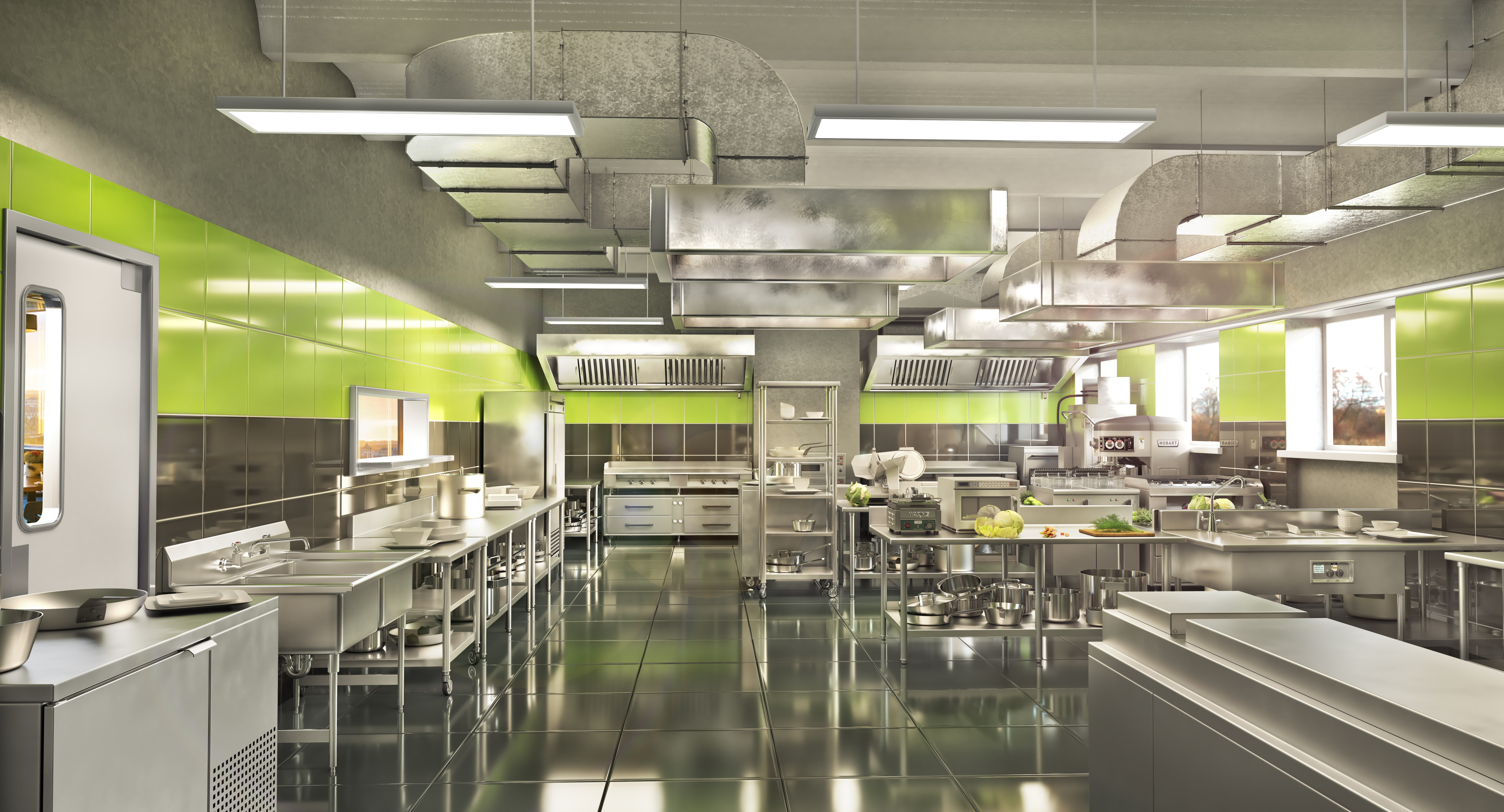 Restaurant,Equipment.,Modern,Industrial,Kitchen.,3d,Illustration